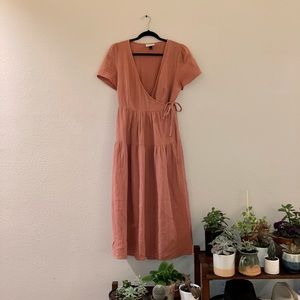 Long, peach color, Universal Thread wrap dress with pockets